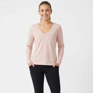 Grey Lab Women's Size Small Blush Pink V-Neck Long Sleeve Basic Cotton Shirt NWT